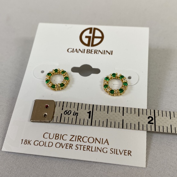 Dainty 18k GP sparkly CZ green open circle earrings - Picture 4 of 4